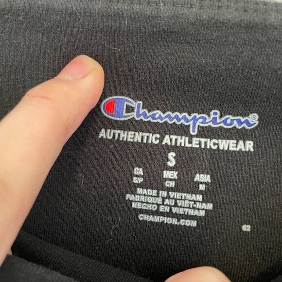 CHAMPION Solid Black Blue Red Yellow Detail White Spellout Logo Cropped Leggings - Picture 4 of 9